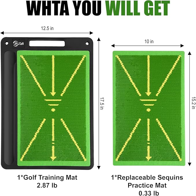 Golf Mat Pro Premium Swing Training Mat for Analyzing Swing Path and Ball Impact, Replaceable Golf Practice Mats for Indoor Outdoor Hitting Training, Gifts for Men