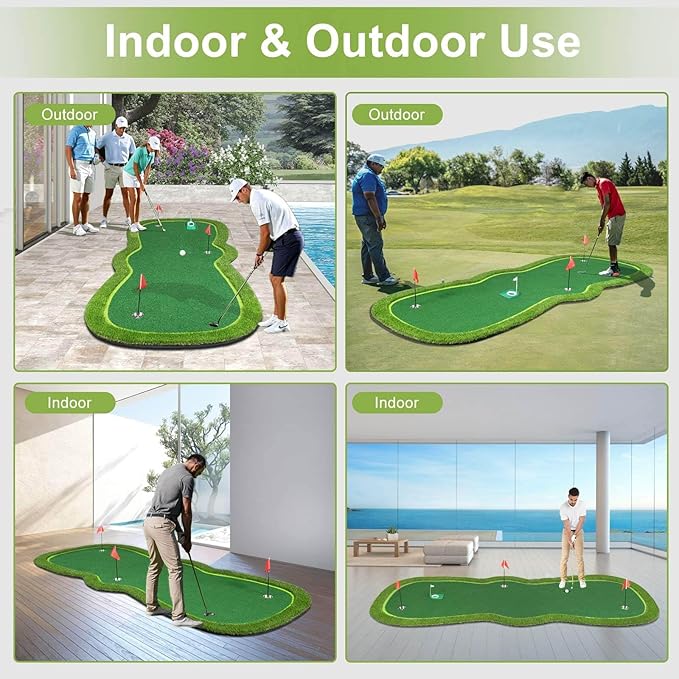 Golf Putting Green Mat, Professional Large Putting Mat with Movable Cup/Slope Pad for Indoor & Outdoor