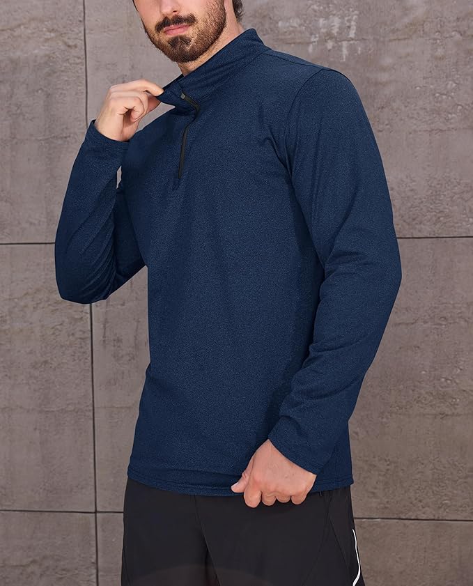KEFITEVD Men's Quarter Zip Pullover Fleece Lined Long Sleeve Golf Shirt 1/4 Zip Sweatshirts Thermal Winter Sweaters