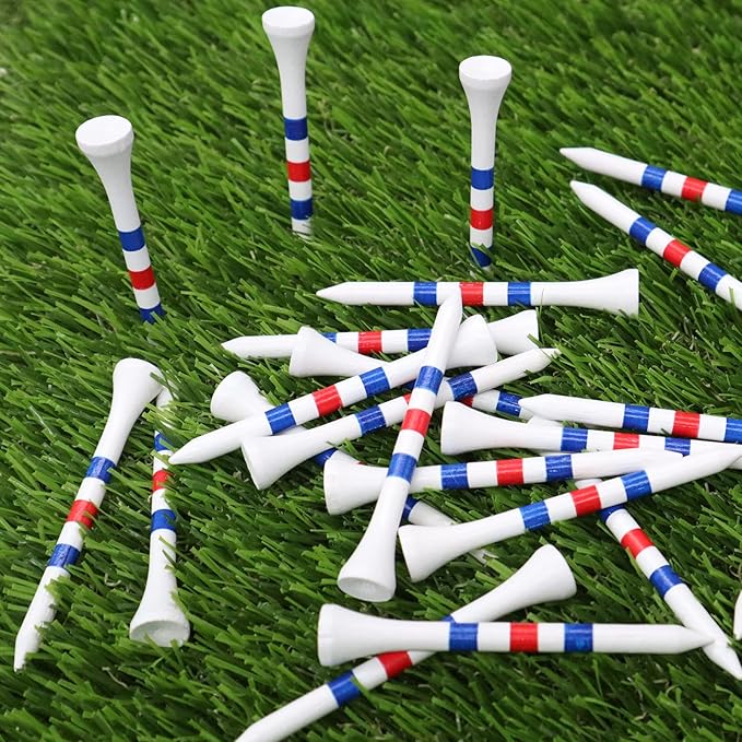 FINGER TEN Golf Tees Wood 3 1/4 2 3/4 Inch Value 50/120 Count, Durable Tees with Bright Colored Stripes for Consistent Height, 70mm 83mm Long Tees Ideal for Golfers