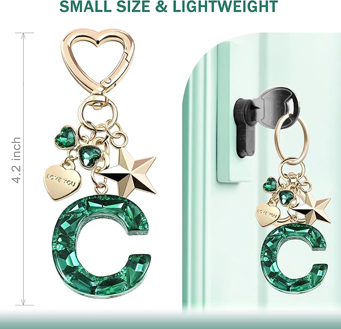 Cute Bling Keychain initial Letter Butterfly Star Pink Purple Gift for Women Girls Bag Cup Charms Accessories