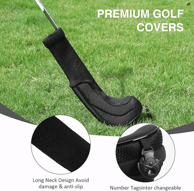 Golf Head Covers, 4pcs Golf Club Covers for Driver Fairway and Hybrid, Nylon Golf Club Head Covers for Men Women with Interchangeable Tags
