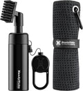Handy Picks Golf Club Cleaner with Water Bottle Holds 5.5 OZ, Heavy Duty Metal Retractable Magnetic Clip, Waffle Microfiber Golf Towel, Ideal Water Brush Combo