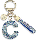 Pink Blue White Initial Letter Keychain Gift for Women Girls Bling Sparkly Cute Backpack Car Key Accessories Lanyard