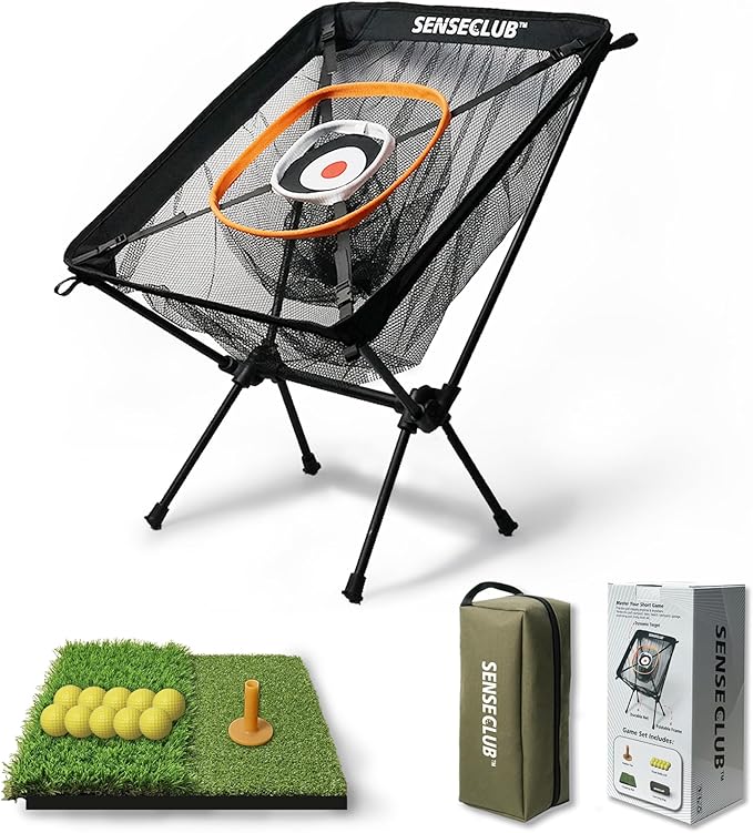 Foldable Chipping Net with Mat & Balls, Heavy-Duty Practice Golf Net Chipping Target, Backyard Golf Game & Gifts