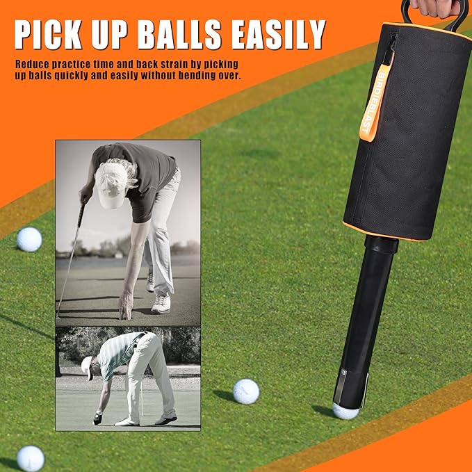 Portable Shag Bag Golf Ball Pick Up with Removable Plastic Tube, Hold up to 70 Balls，Premium Golf Ball Retriever for Golfers