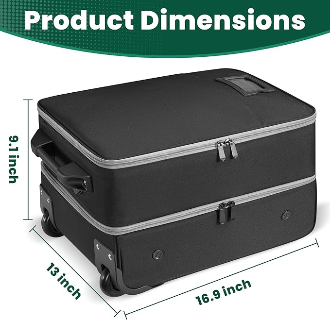 Golf Trunk Organizer for Car with Wheels, 2 Layer Golf Organizer Bag with Multi-Pocket, Golf Supply Storage Bag with Separate Shoe Compartment for Golf Supplies Balls, Tees, Clothes, Gloves