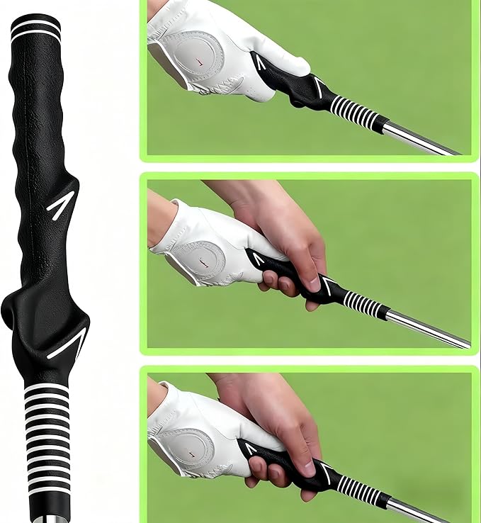 Retractable Golf Swing Training Aid,Right-Handed Golf Swing Trainer, Golf Grip Trainer with Click Feedback, Golf Stick for Practice Correction Indoor Outdoor Hitting (Black, Right-Handed)