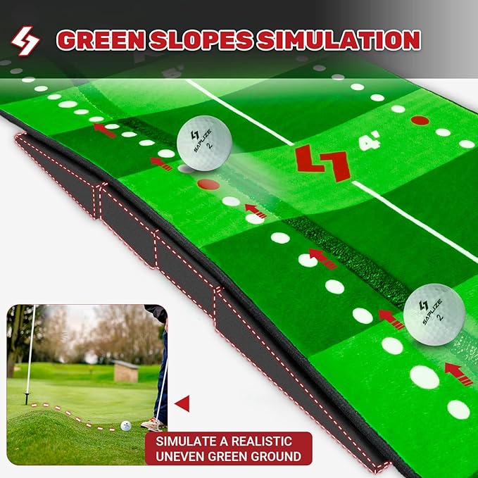 SAPLIZE Golf Putting Mat/Putting Green Mat - Adjustable Slope, Trajectory Tracking, Automatic Ball Return & Pong Game Modes |Portable Practice Green for Home, Office, Indoor & Outdoor