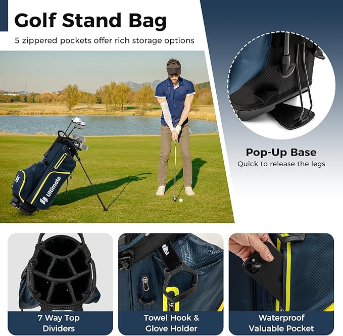 ULTIMATE 12 Pieces Men's Complete Golf Clubs Set w/Golf Stand Bag, 460cc #1 Driver, #3 Fairway, #5 Hybrid, #5#6#7#8#9#P#S Irons, Putter, Full Right-Handed Golf Set for Men