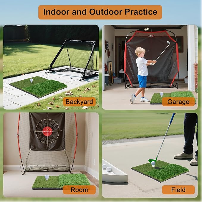 Golf Mat, Golf Hitting Mat Outdoor for Training, Golf Practice Mat with 10mm EVA Backing, Golf Mats Practice Indoor and Outdoor Turf with 8 Different Tees