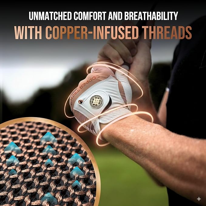 Copper Tech Golf Gloves Men Right Handed Golfer or Left Handed Golfer (2nd Gen) | Copper Compression Joint Support Golf Glove