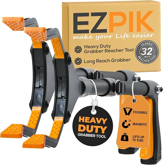 EZPIK Classic 32" Flexible Folding Grabber Tool for Elderly + Magnets, Reacher for Disabled & Seniors Heavy Duty Rotating Grippers for Reaching Underneath, Trash Grabbers & Pickers for Mobility 2-Pack