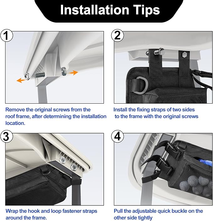 Golf Cart Ceiling Storage Bag, Golf Cart Overhead Organizer Bag Compatible with Club Car Precedent,Tempo, Onward, Black