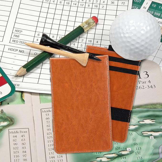 Honoson 4 Pcs Golf Scorecard Holder PU Leather Golf Yardage Book Cover Scorecard Book Score Holder Protector Gift Accessories, 4.3 x 7 Inches