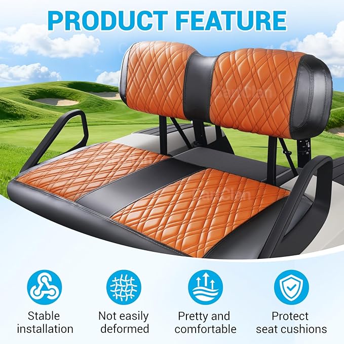 Golf Cart Seat Covers Suitable for EZGO TXT Standard Front Seat Cushion, Golf Cart Front Seat Covers Kit No Drilling & Waterproof (Brown PVC Leather & Black Stitching)