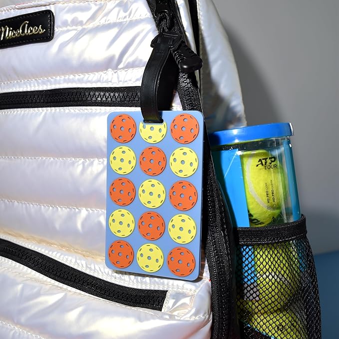 Pickleball Bag Tag – Pickleball Balls Design, Flexible & Waterproof Silicone Luggage Tag, Secure Strap for Bag Identification, Great Pickleball Gift for Players & Enthusiasts