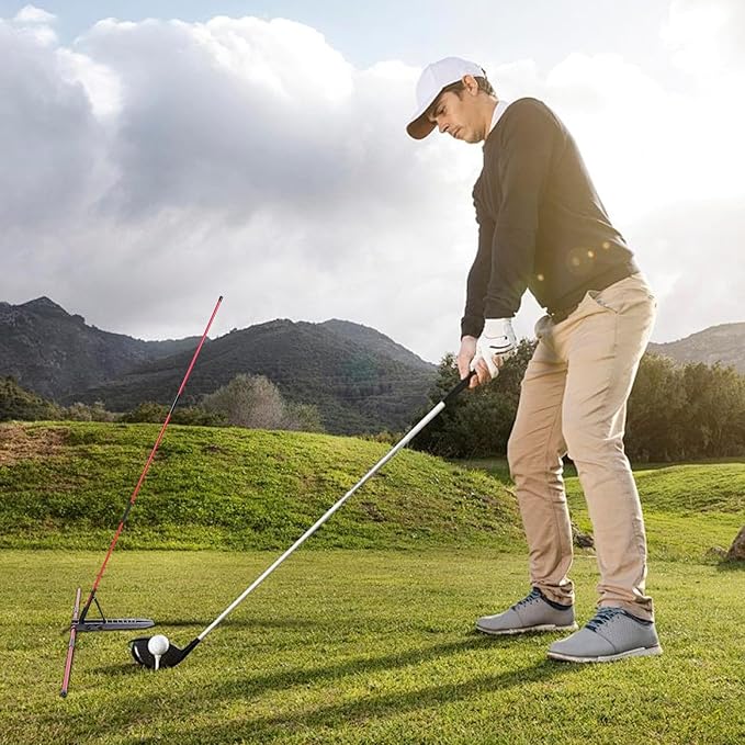 Golf Alignment Stick Holder, Golf Swing Plane Trainer with 7 Adjustable Angles for Aiming, Putting, Full Swing Trainer, Posture Corrector Golf Swing Trainer with Metal Sticks