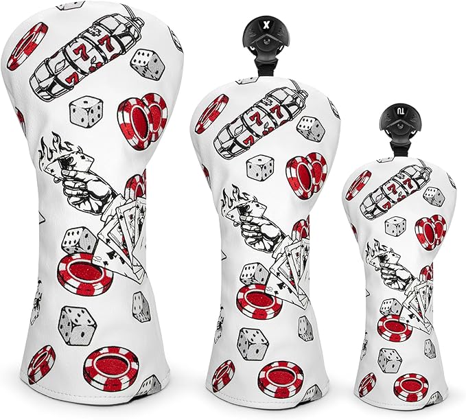 Golf Club Headcover for Driver Covers, Fairway Wood Covers, Hybrid Covers Pocker Style Premium Leather 3 Wood Headcover Set with Interchangeable No. Tags