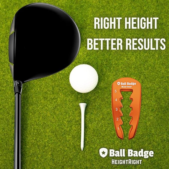 Ball Badge HeightRight Adjustable Golf Tee Height Tool – Precision Tee Height Setter for Consistent Swings, Durable Aluminum Design, Easy-to-Use Golf Training Aid
