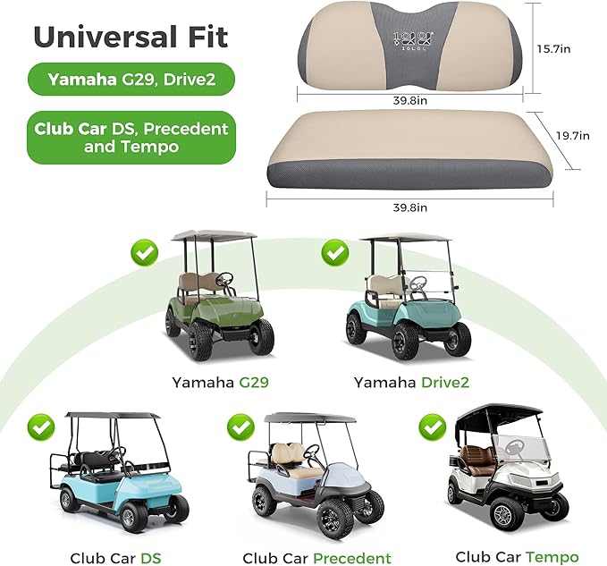 10L0L Golf Cart Seat Covers Universal for Yamaha G29 Drive2 Club Car DS Precedent Tempo Standard Front Seats, Breathable Mesh Bench Seat Cover, No Drilling Seat Cushion - All-Season Comfort