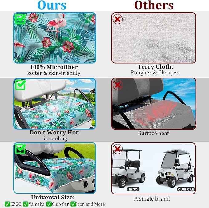 Golf Cart Seat Covers, Golf Cart Seat Towel Blanket, Suitable Yamaha, EZGO, Club Cars, Icon and More 2-Seats Cart, 100% Microfiber, Essential Golf Cart Accessories, 51'' x 31''