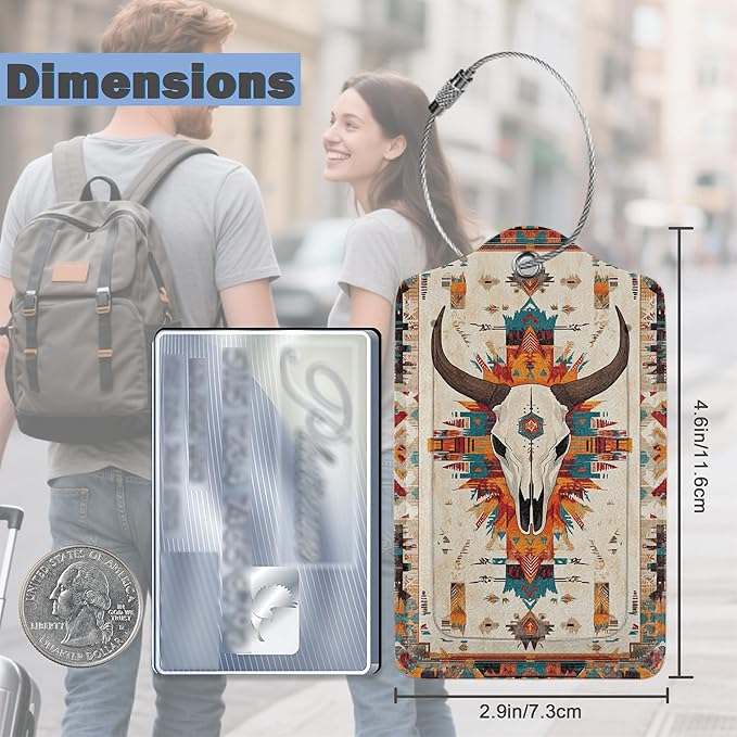 Western Bull Skull Luggage Tag, 3 Pack Luggage Tags for Suitcases, Cute Suitcase Tags Identifiers Bag Tags with Privacy Flap, Baggage Name Tag for Women Men Luggage Backpacks & Bags