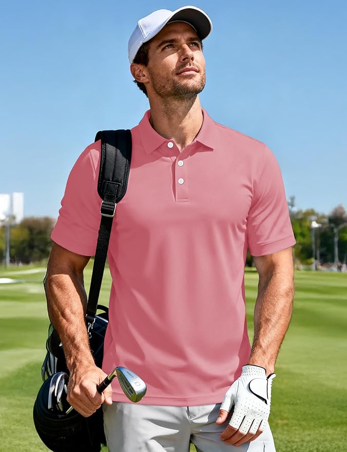 MAGCOMSEN Men's Polo Shirts 3 Buttons Casual Work T Shirts Quick Dry Short Sleeve Golf Shirt Pique Jersey Outdoor Performance