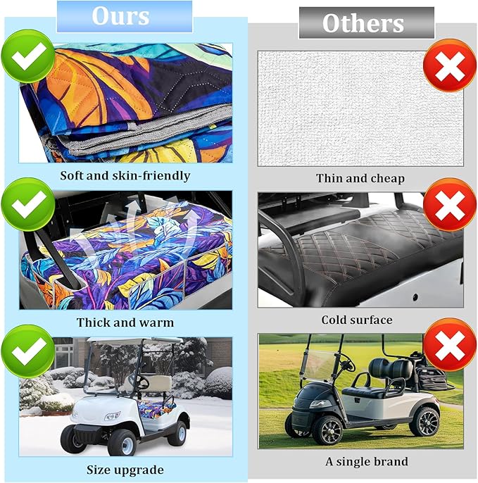 Golf Cart Seat Covers,Nonskid Bottom Golf Cart Seat Towel Blanket with 2 Front Pockets,Short Plush Surface, Soft and Comfortable,Fits for EZGO, Yamaha, Club Car and More 2 Person Seats Golf Carts