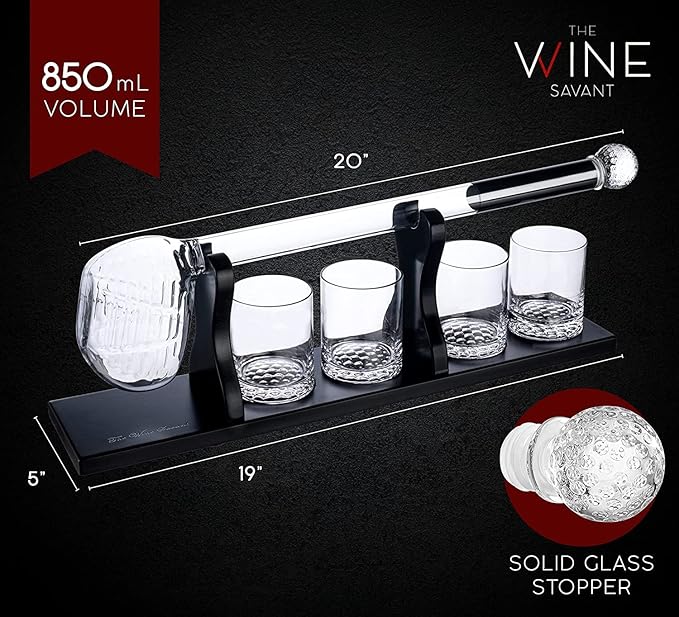 Golf Club Whiskey Decanter and 4 Liquor Glasses - Decanter & Glass Set - Golf Stick Gifts for Men - Unique Whiskey Decanter Set - Bourbon & Scotch Decanter for Serving Alcohol - Golfer Gifts for Dad