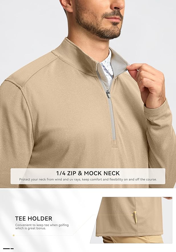Obla Golf Quarter Zip Pullover for Men Mock Neck Sweatshirt Lightweight Sun Protection Men's Long Sleeve Golf Shirt