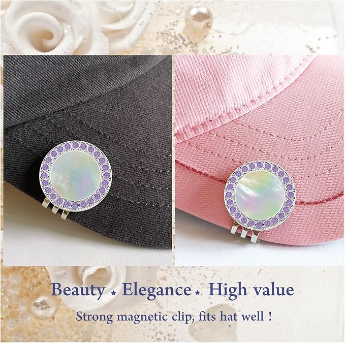 Golf Ball Marker Hat Clip with Pearl Crystal Ball Marker, Golf Accessories, Golf Gifts, Golf Ball Markers for Women