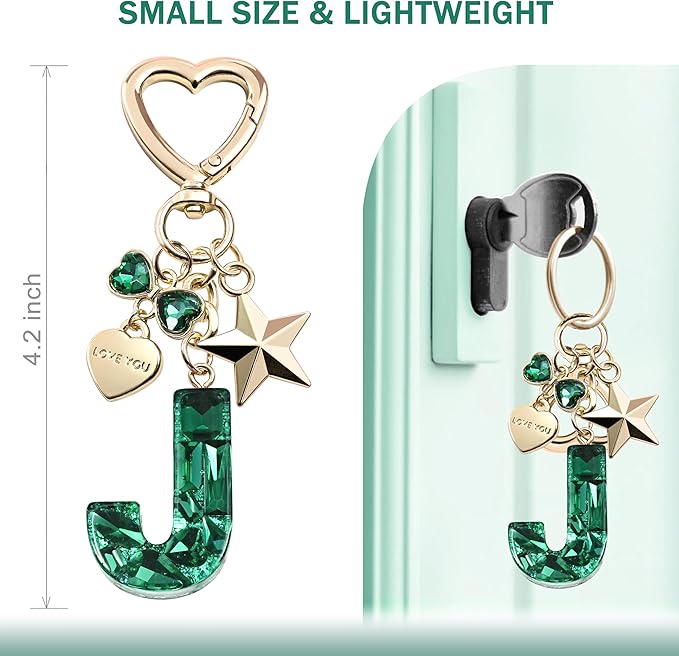 Cute Bling Keychain initial Letter Butterfly Star Pink Purple Gift for Women Girls Bag Cup Charms Accessories