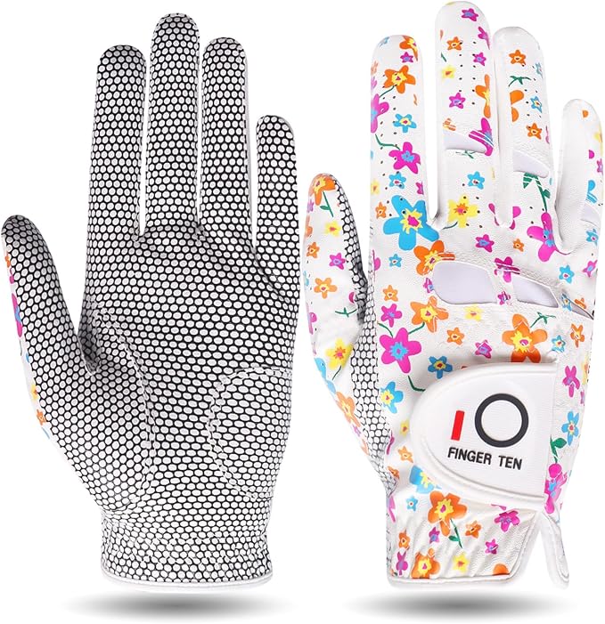 FINGER TEN Non Slip Golf Gloves Women 2 Pack for Left Right Handed Golfers, All Weather Grip & Comfortable Glove for Serious Performance, Fit Size Medium Small Large