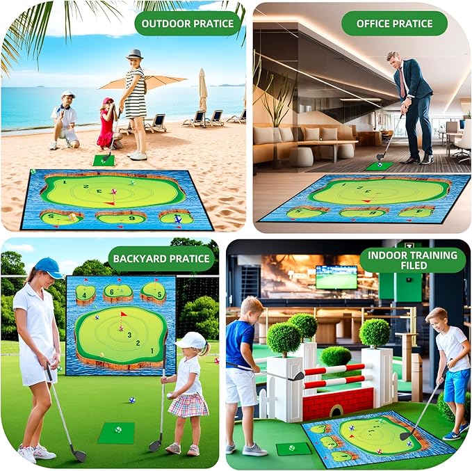 Golf Chipping Game Mat Set,Sticky Pro, 70‘’x70'' for Indoor Outdoor for Adults,Battle Royale,Golf for Adults Family Kids Backyard Yard Party （with Club）