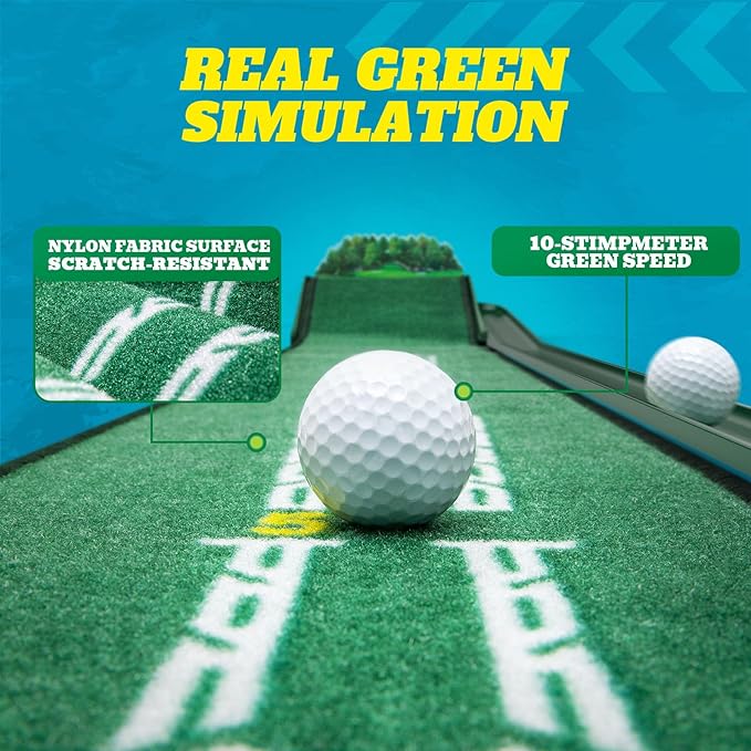 Putting Green Indoor - Golf Putting Mat with Realistic Green Speed,Dual Hazard Putting Mat, Ball Return, Velvet Surface, 8ft Practice Putting mat, Indoor&Outdoor Training Aid - Perfect Golf Gift