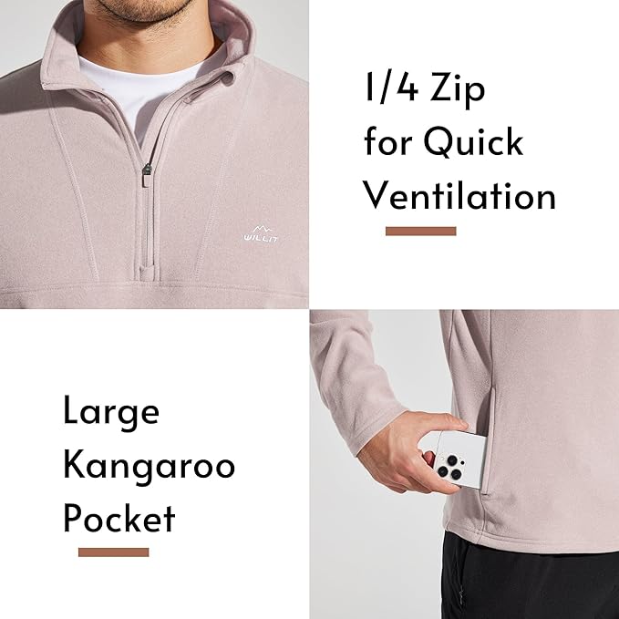 Willit Men's Winter Shirts Fleece Pullover with Pocket Quarter Zip Cold Weather Golf Hiking Casual Warm Shirts Long Sleeve