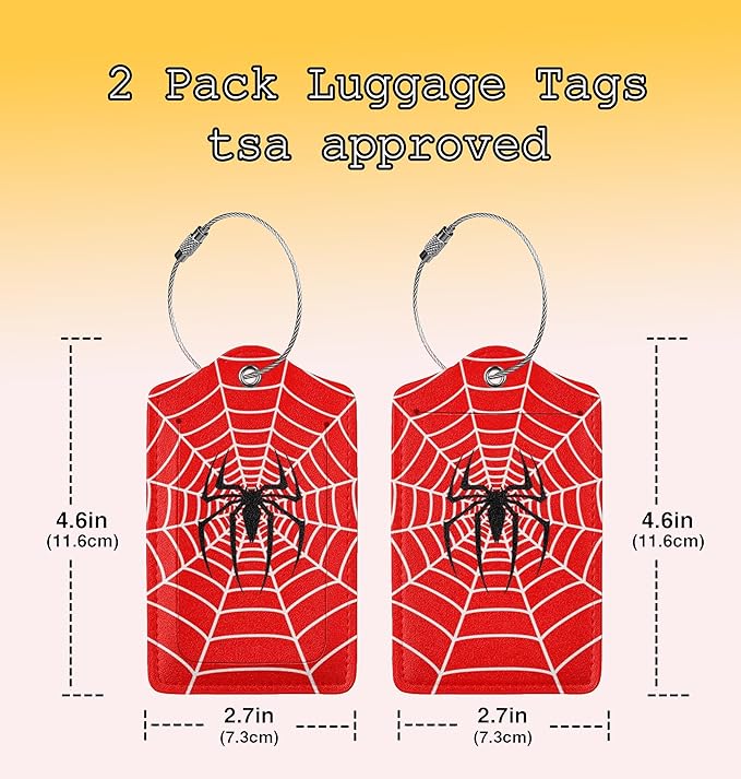 TSA Approved Luggage Tags for Suitcases Spider on Web 2 Pack Funny Leather Carnival Cruise Airport Cute Travel Name Tags Golf Bag tag Ships Essentials Privacy Cover ID Label for Women Men