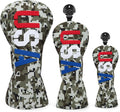 Golf Club Head Covers, Camouflage USA Design Golf Driver Covers, Fairway Wood and Hybrid Head Covers with Interchangeable Tags, Durable Canvas Material Golf Club Covers