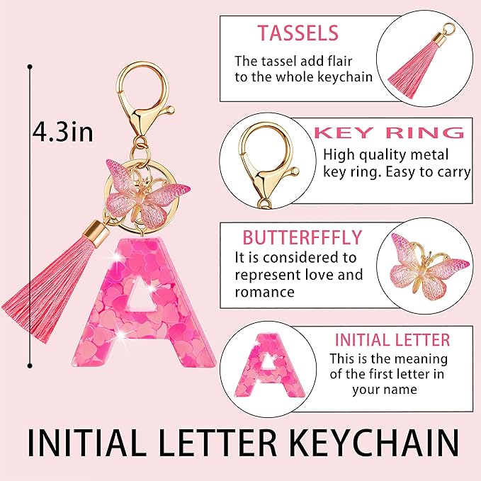 Suweibuke Colourful Cute Initial Letter Keychains for Women Girls with Tassel Butterfly, Charm for Purse Handbags Backpacks