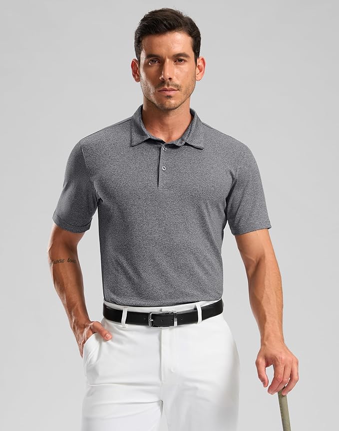 Golf Shirts Heather Polo Short Sleeve Dry Fit Lightweight Moisture Wicking Collared Shirts Casual Athletic Business