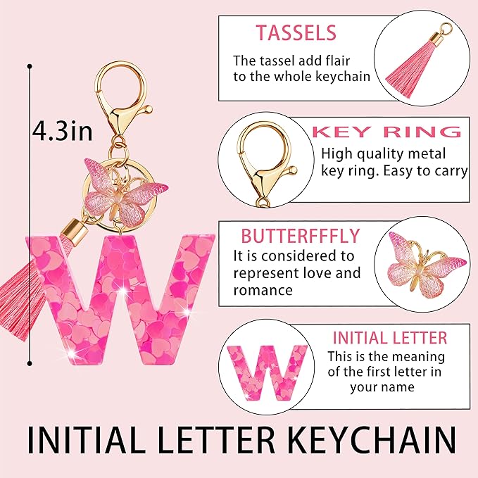 Suweibuke Colourful Cute Initial Letter Keychains for Women Girls with Tassel Butterfly, Charm for Purse Handbags Backpacks