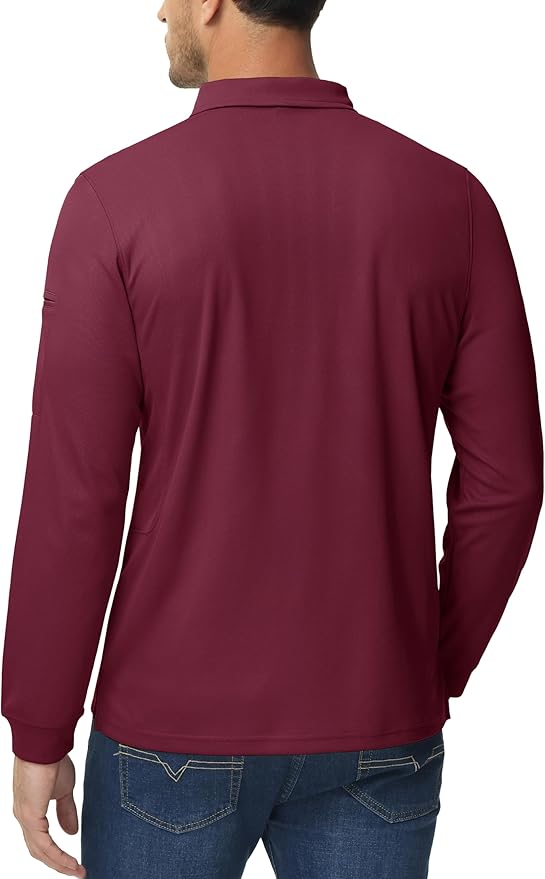 MAGCOMSEN Men's Polo Shirts 3 Button Quick Dry Performance Long Sleeve Tactical Shirts Pique Jersey Golf Shirt
