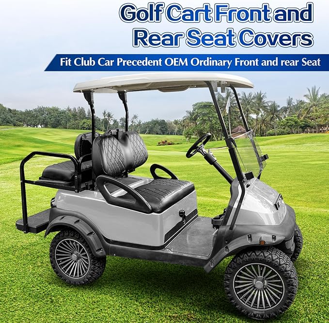 NOKINS 4PCS Golf Cart Diamond Seat Covers Kit,Front and Rear Seat Covers Fits for EZGO/Club Car/Yamaha Original Regular Seat Cushion, No Stapler