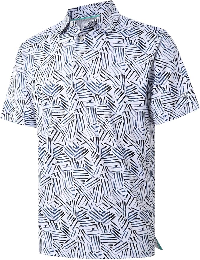 Golf Shirts for Men Dry Fit Short Sleeve Print Performance Moisture Wicking Polo Shirt
