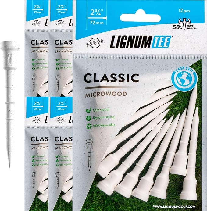 LIGNUM Unbreakable Microwood Golf Tees 50x More Durable/Adjustable Golf Tee/Innovative Wood Fibre and Natural Adhesives/Golf Tee, Golf Tees, Tees Golf, Golf Ball Tees, Pack of 5
