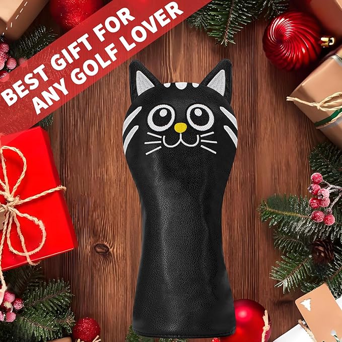 Golf Kitty Head Cover Golf Club White Leather Headcovers 1pc/4pcs Set Fits Driver Fairway Wood Hybrid Utility Putter Iron Wedge Headcover.