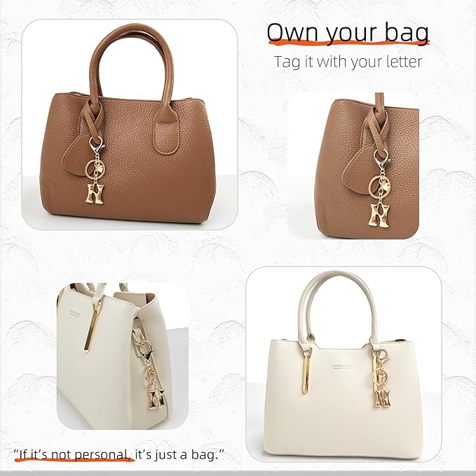 Gold Bubble Heart, Cherry, Bow & More Designs Letter Initial Keychain Bag Charms – Cute Purse Charms for Handbags