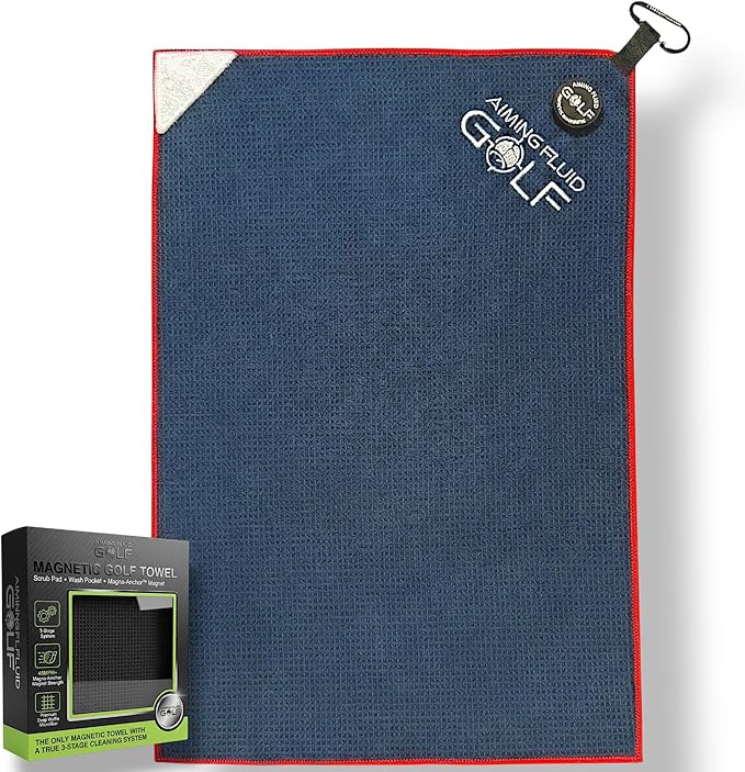 Magnetic 3-Stage Cleaning System Golf Towel - Microfiber Rag with Magnet for Golfcart Bags for Men and Women Golfers Accessories (Blue, 16" x 24" Stubby)