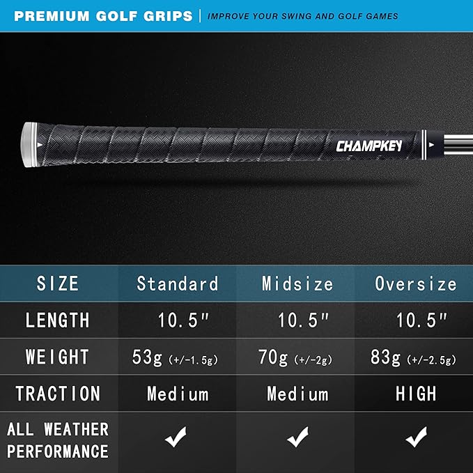 CHAMPKEY X-WEAVE Rubber Golf Grips 13 Pack with Full Repair Kits - Medium Lower Hand Golf Club Grips - Enhanced Grip and Traction Golf Grips for Men and Women